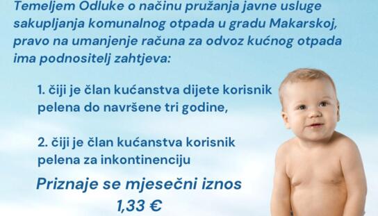 Preuzmite zahtjeve: Kućanstva čiji članovi koriste pelene imaju pravo na umanjenje računa za odvoz otpada