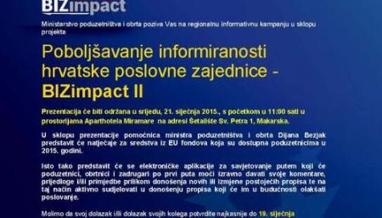 Prezentacija natječaja za sredstva iz EU fondova za poduzetnike u srijedu u aparthotelu Miramare