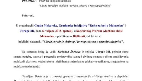 Grad Makarska, GI Ruke za bolju Makarsku i Udruga Mi: Inicijalni sastanak 'Uloga suradnje civilnog i javnog sektora u razvoju zajednice'