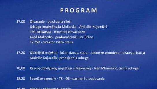 Udruga iznajmljivača obiteljskog smještaja Makarska: 1. regionalni forum obiteljskog smještaja u četvrtak 1. ožujka u hotelu Meteor