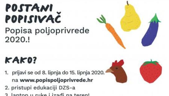 Javni poziv za popisivače na Popisu poljoprivrede: Rok za prijave produljen do 24. lipnja